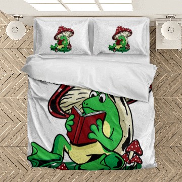 Discover Cottagecore Aesthetic Kawaii Frog Reading A Book Mushroom Baseball Tees Bedding Sets