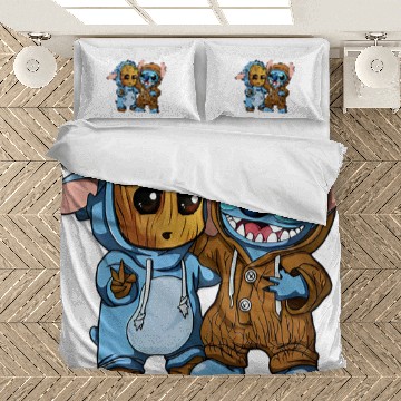 Discover Disney Groot and Stitch Friends Funny Bedding Sets