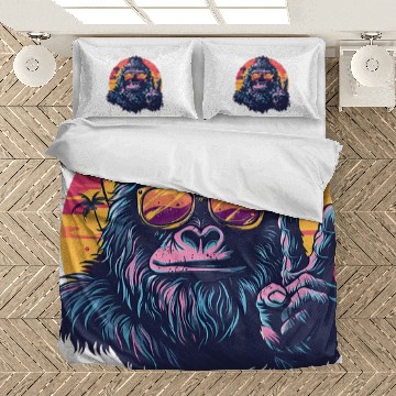 Discover Gorilla on Vacation with a Sunset Peace Sign Bedding Sets