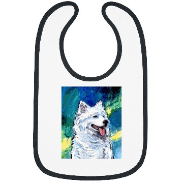 Discover Dog Samoyed Portrait and Northern Lights Dog Aurora Art by Aja Bibs