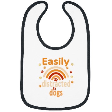 Discover Funny Retro Easily Distracted By Dogs Rainbow Paw Prints Bibs