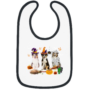 Discover Three Australian Shepherd Dogs Mummy Witch Scary Pumpkins Bibs