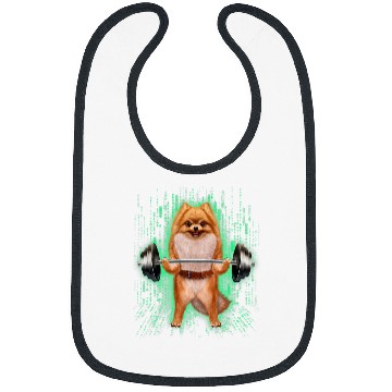 Discover Dog Pomeranian Tan Pomeranian Dog Weightlifting in Cyber Fitness Gym Bibs