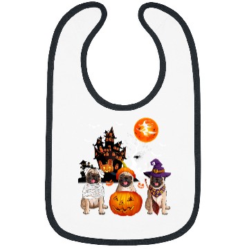 Discover Pug Lover Three Pugs Halloween Mummy Scary Witch With Pumpkins Lover 38 Pugs Dog Bibs