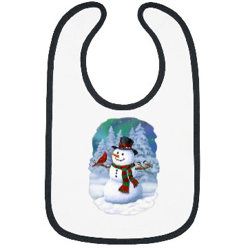 Discover Christmas Snowman Cardinal Bird Chickadees Winter Snow Scene Bibs