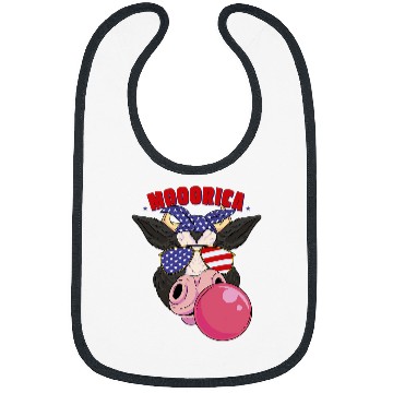 Discover Cow Lover American Flag Cow Chewing Gum USA Flag Stars Stripes Bibs