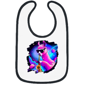 Discover Funny Saxophone Lama Llama Playing Saxophone in Space Outer Space Sax Llama Bibs