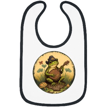 Discover Funny Banjo Frog Cottagecore Aesthetic Frog Playing Banjo on Mushroom Cute 3 88 Bibs