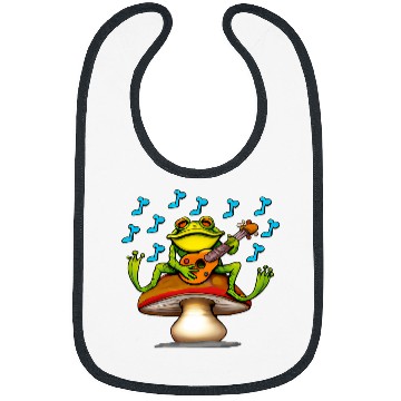 Discover Funny Banjo Frog Lovers Cute Green Frog Playing Banjo on Mushroom Fungi Bibs