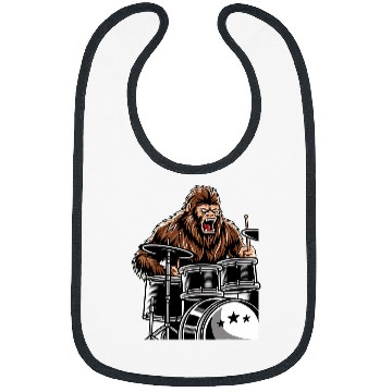 Discover Funny Drummer Retro bigfoots Sasquatch Playing Drums 2Music Band Drummer Bibs