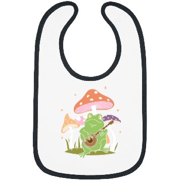 Discover Funny Banjo Frog Playing Banjo Aesthetic Cottagecore Mushroom Bibs