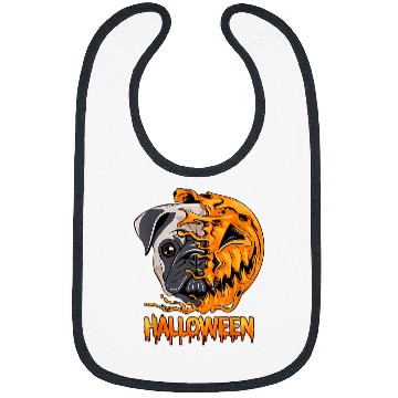 Discover Pug Pet Halloween Pumpkin Skeletons Scary Spooky Season 119 Bibs