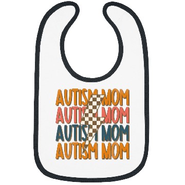 Discover Autism Puzzle Mom Lightning Bolt Checked Pattern Bibs