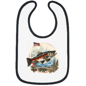 Discover Fishing Fun American US Flag With Fly Fishing Brook Trout Fish 8 Bibs