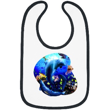 Discover Dolphin Pet Gift Underwater Ocean Dolphin Coral Fish Bibs