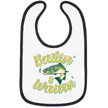 Discover Fishing Fun Baitin and Waitin Trout Fishing Lakes Hunting Fisherman Bibs