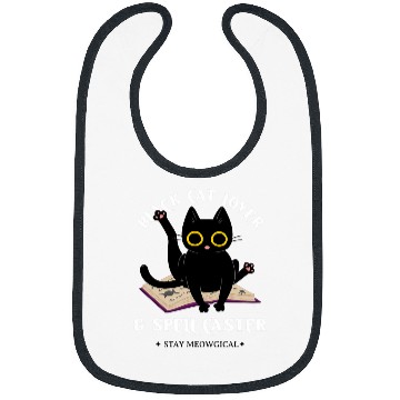 Discover Book Fun Black Cat on Magic Spell Book Wiccan Pagan Reader Bibs