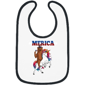 Discover Unicorn Pet Bear Merica Grizzly Bear Riding Unicorn American Flag 449 Polar panda Bibs