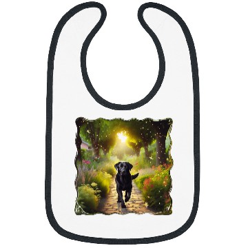 Discover Beautiful Black Lab Dog Running Down a Garden Path Bibs