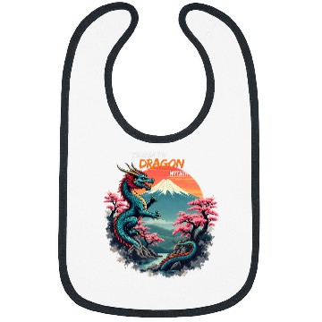 Discover Dragon Pet Japanese Dragon Mount Fuji with Cherry Blossom Trees Bibs