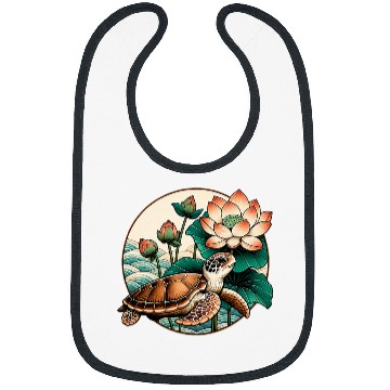 Discover Turtle Pet Baby Sea Turtle with Lily pad and lilies Lotus flowers Bibs