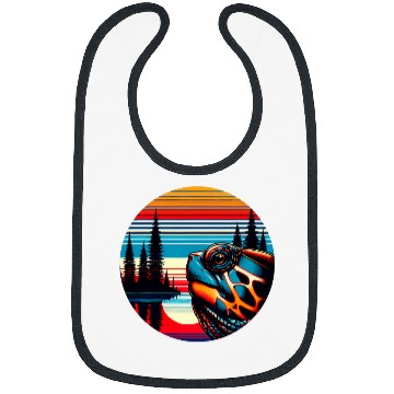 Discover Turtle Pet Box Turtle Sunset Retro Style 80s 70s Bibs