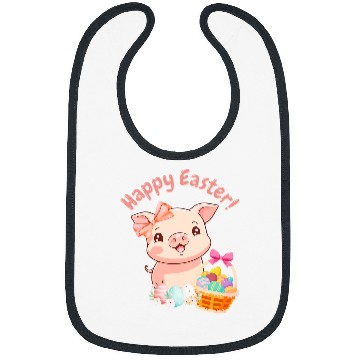 Discover Easter Bunny Spring Pig bow Egg Hunting Basket Bibs