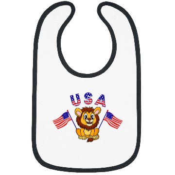 Discover Lion Pet Cute Patriotic USA Lion US Flag Waving 4th of July Animal Bibs