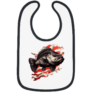 Discover Fisherman American US Flag With Fishing Black Bass Fish 2 Bibs