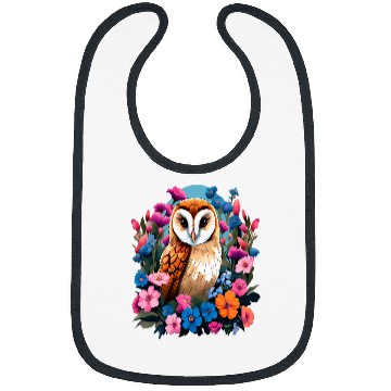 Discover Owl Pet Cute European Barn Owl Surrounded by Bold Spring Flowers 6 Bibs