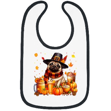 Discover Coffee Fun Pug Thanksgiving Drinks Coffee Fall Leaves Pumpkins Bibs