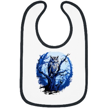 Discover Owl Pet Twilight Blue Impressionist Owl on Skeletal Tree Bibs