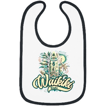 Discover Waikiki Beach Polynesian Hawaii Surf Design Bibs