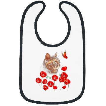 Discover Cat Kitten Butterfly Poppies Flower Spring Lover Bibs