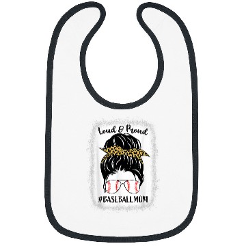 Discover Loud Proud Baseball softball Mom Messy Bun Leopard Bleached Bibs