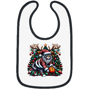 Discover Funny Santa Maine Coon Cat Play Basketball Christmas Bibs
