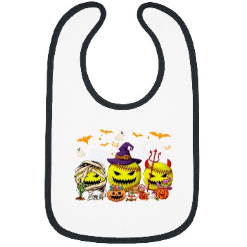 Discover Funny Mummy Witch Devil Softball Balls Happy Halloween Day 1 Bibs
