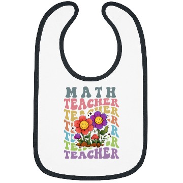 Discover Teacher Math groovy 70s 80s text style flowers design Bibs