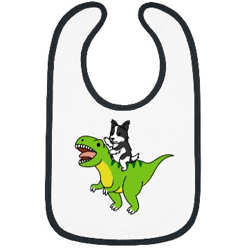 Discover Border Collie Riding TRexs Dinosaur Dog 1 Bibs
