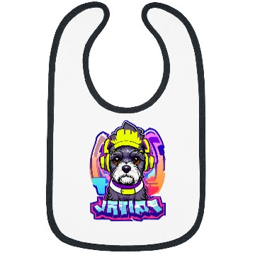 Discover Mini Schnauzer colored with headset kawaii dog graphic Bibs