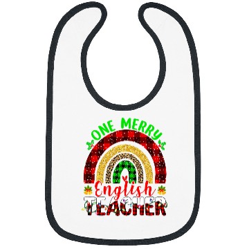 Discover One Merry English Teacher Leopard Rainbow Christmas Tree 1 Bibs