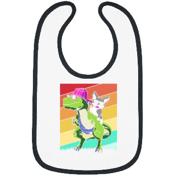 Discover Retro Boston Terrier Dog Riding Dinosaur Bibs