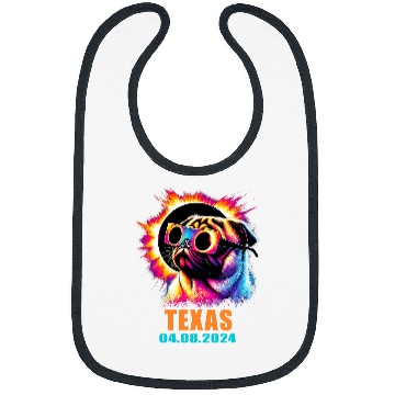 Discover Texas Total Solar Eclipse 2024 Pug Dog With Glasses Bibs