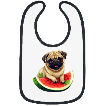 Discover Pug with Red Watermelon Summer Fruit Canine Design Bibs