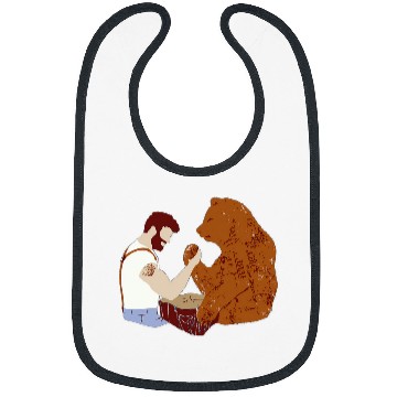 Discover Guy arm wrestling with bear Bibs