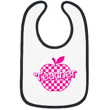 Discover Teacher Pink Checkered Apple funny Retro for Teacher Bibs