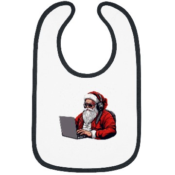 Discover Santa In Front of Laptop Programmer Web Developer Christmas Bibs