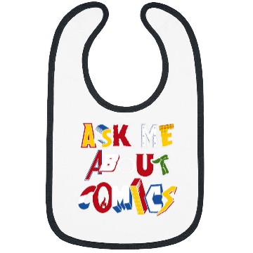 Discover Ask Me About Comics vintages comic book logos funny quote Bibs