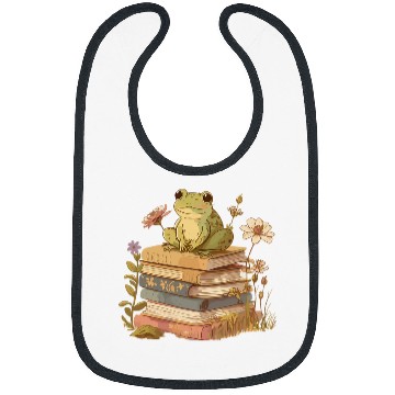 Discover Cottagecore Aesthetic Frog Reading Book Mushroom Lover 4 Bibs