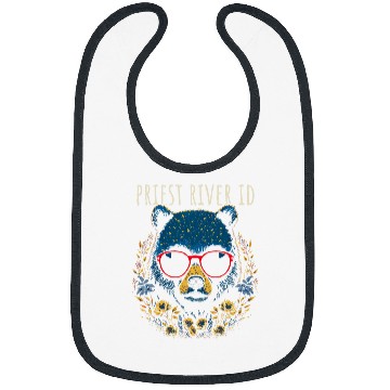 Discover Priest River Idaho Fun Bear Wearing Glasses Flowers Design Bibs